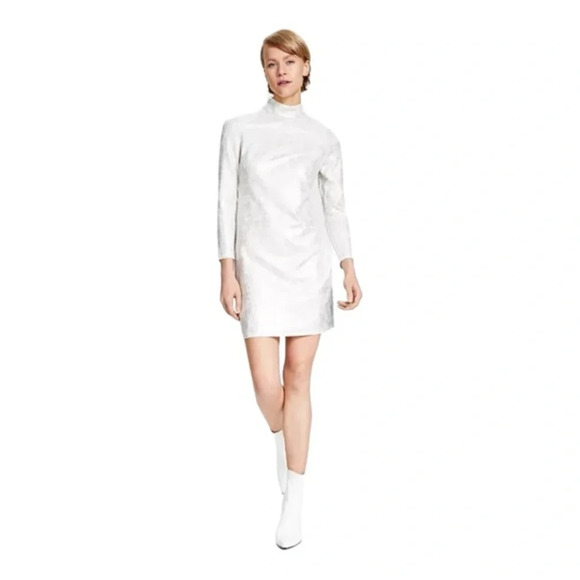 Bar III Dresses & Skirts - Bar III Womens Metallic Mini Long Sleeve Sheath Dress